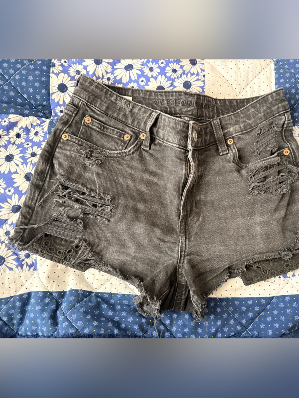 American Eagle Outfitters Distressed Charcoal Black Denim Shorts